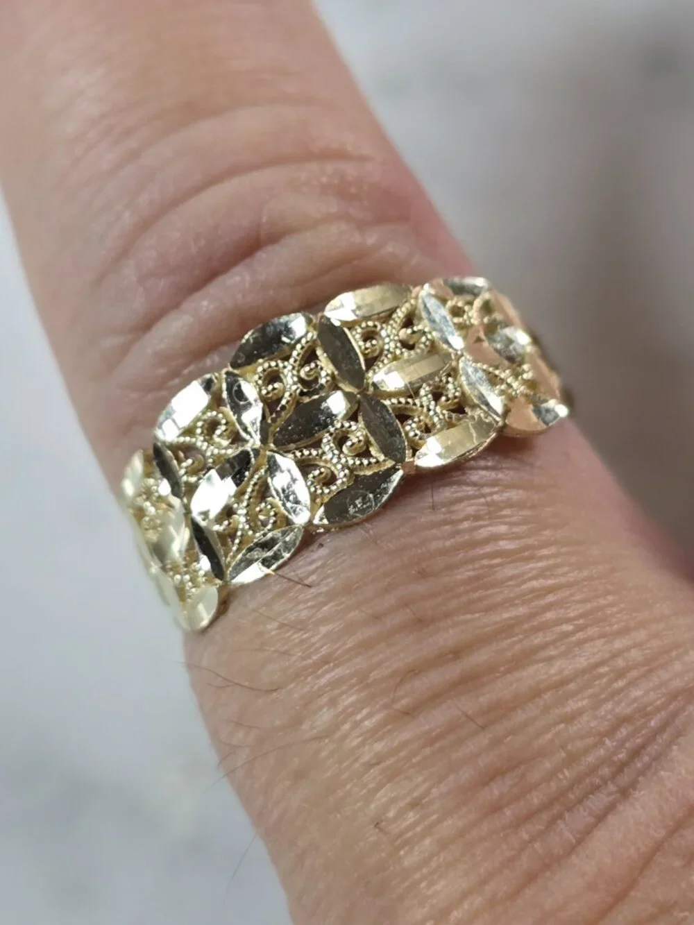 Womens 10K Yellow Gold Modernist Filigree Ring 1.5g E7941